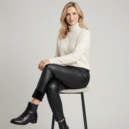 Calça Feminina de Couro Sintético Aveludada