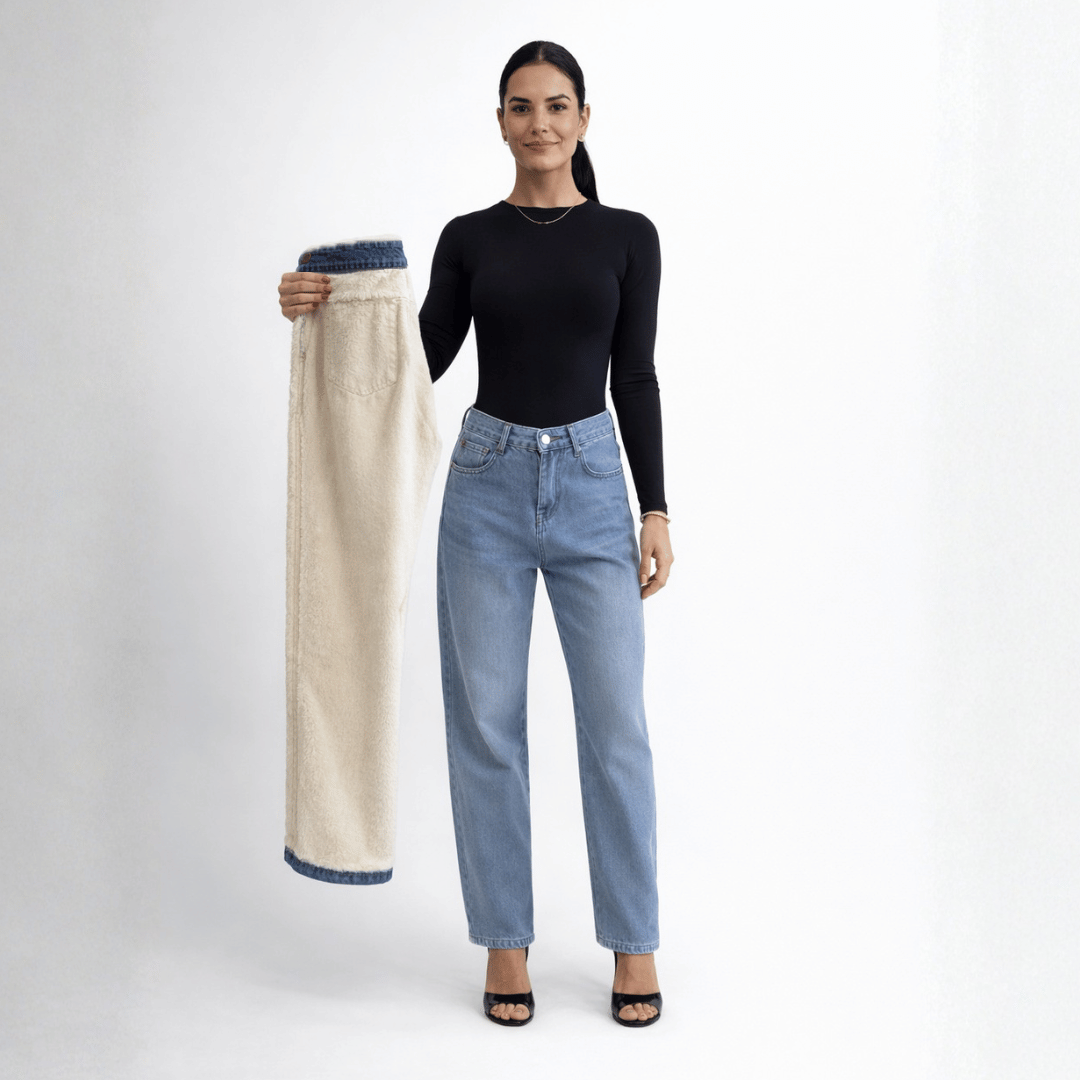 Calça Jeans Wide Leg Feminina Peluciada