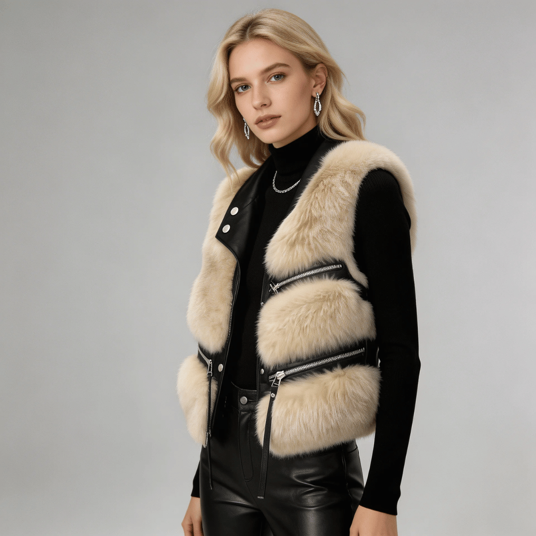 Colete Feminino em Pelo com Courino