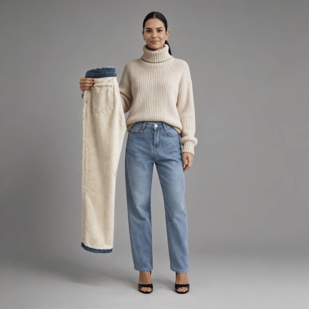Calça Jeans Wide Leg Feminina Peluciada