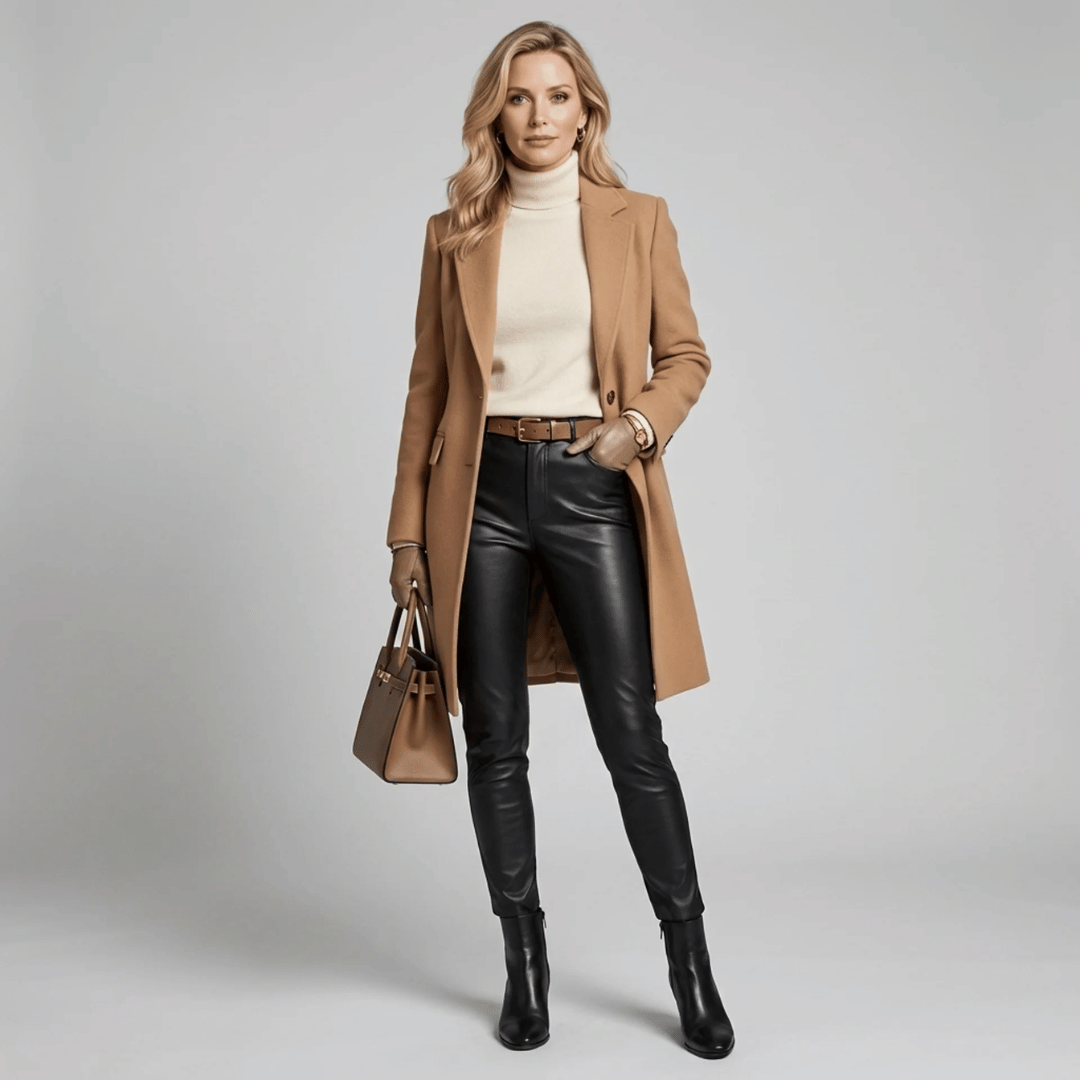 Calça Feminina de Couro Sintético Aveludada