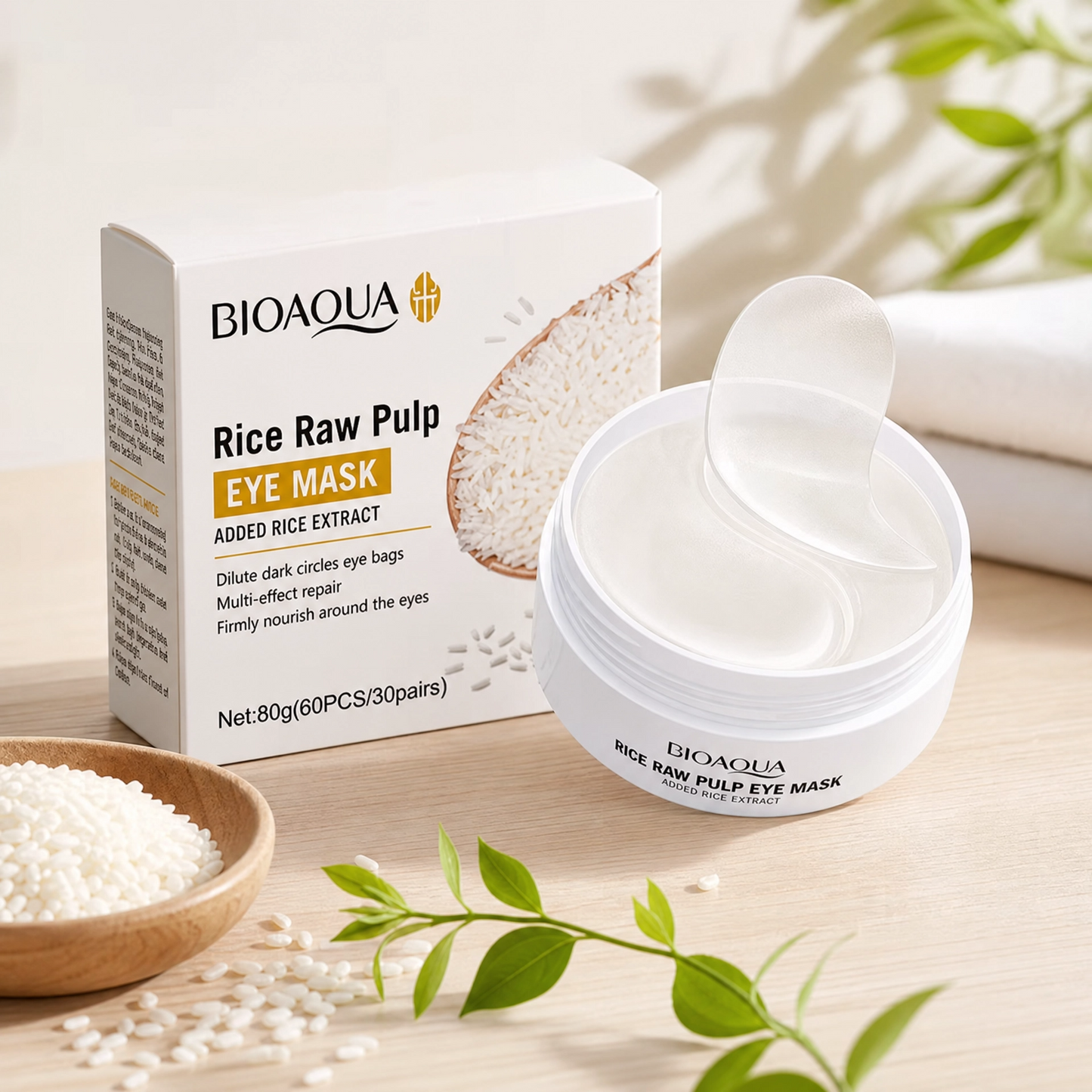 Máscara para Olhos Bioaqua Colágeno e Arroz Hidratante 60 Unidades