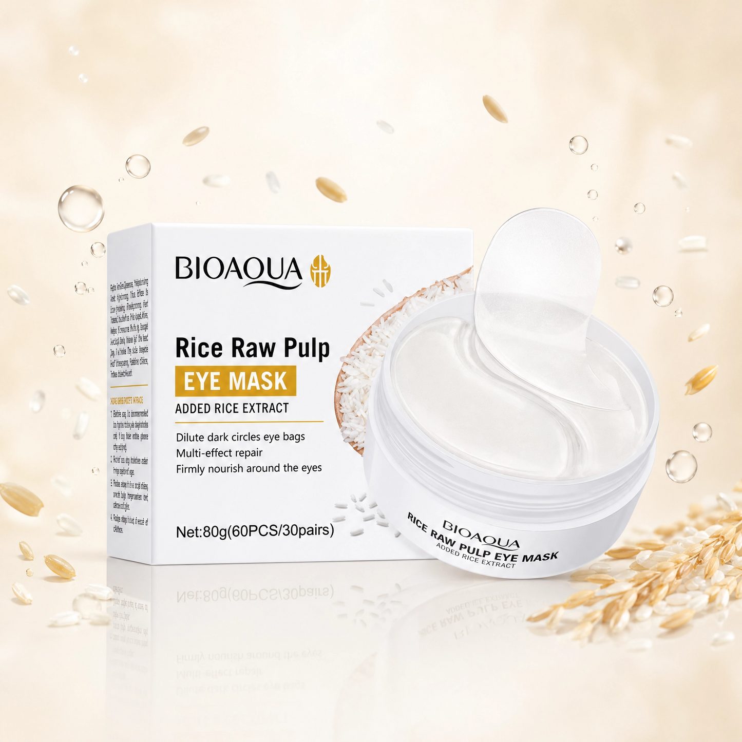 Máscara para Olhos Bioaqua Colágeno e Arroz Hidratante 60 Unidades