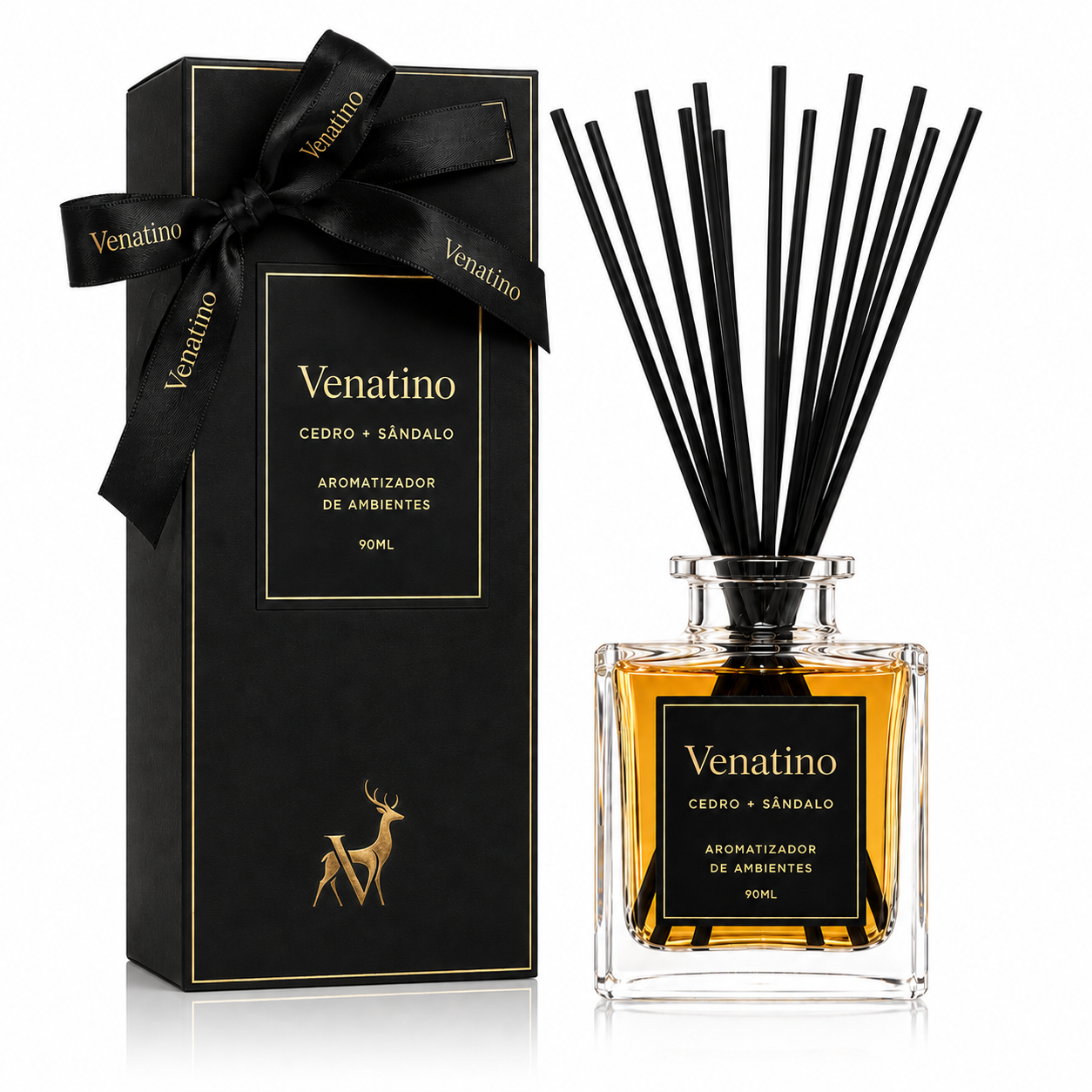 Difusor aromático Venatino Cedro e Sândalo 90ml com design elegante e moderno
